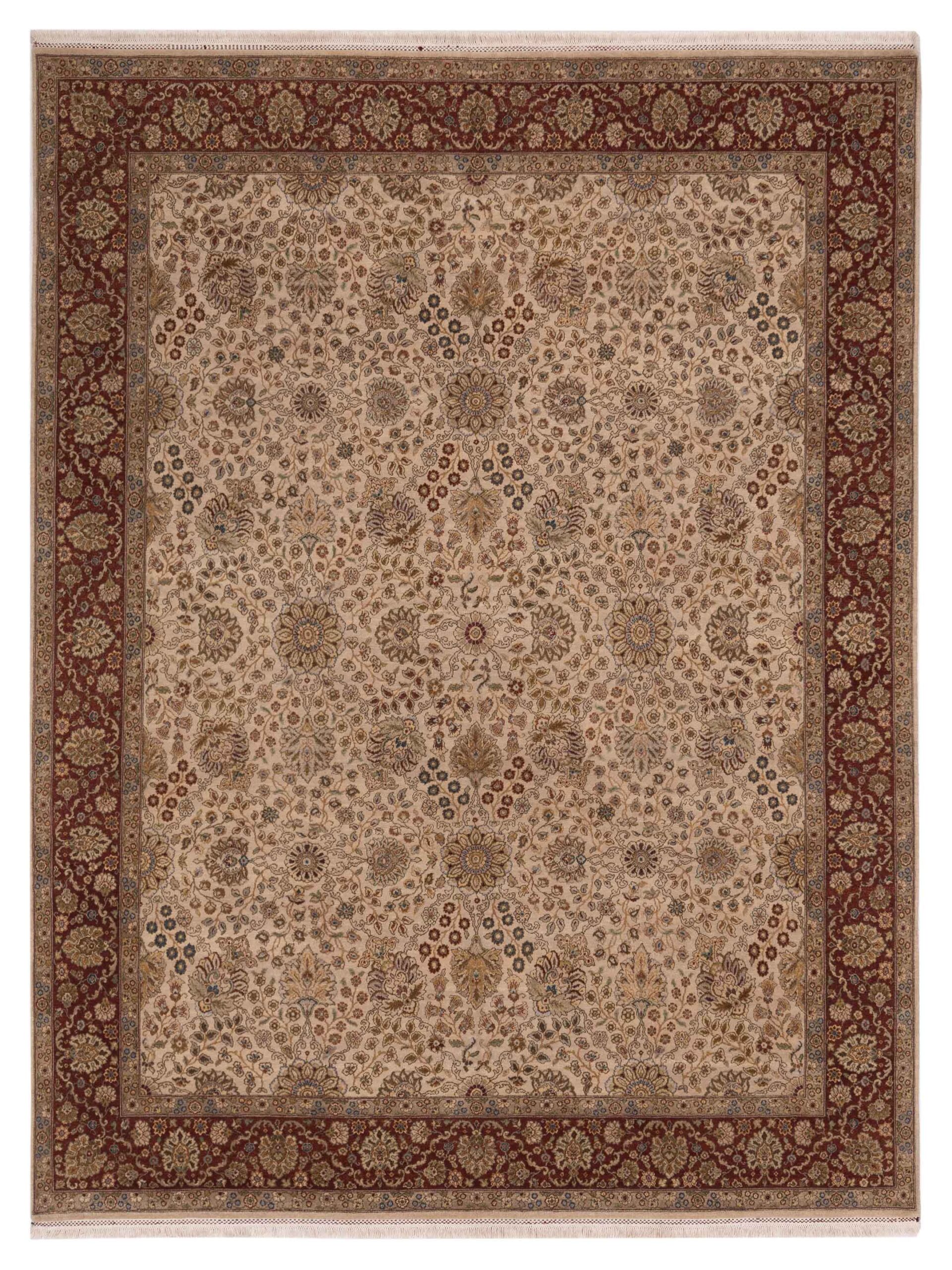 Queen Ivory Burgundy 8.2x10.3 Hand Knotted Rug