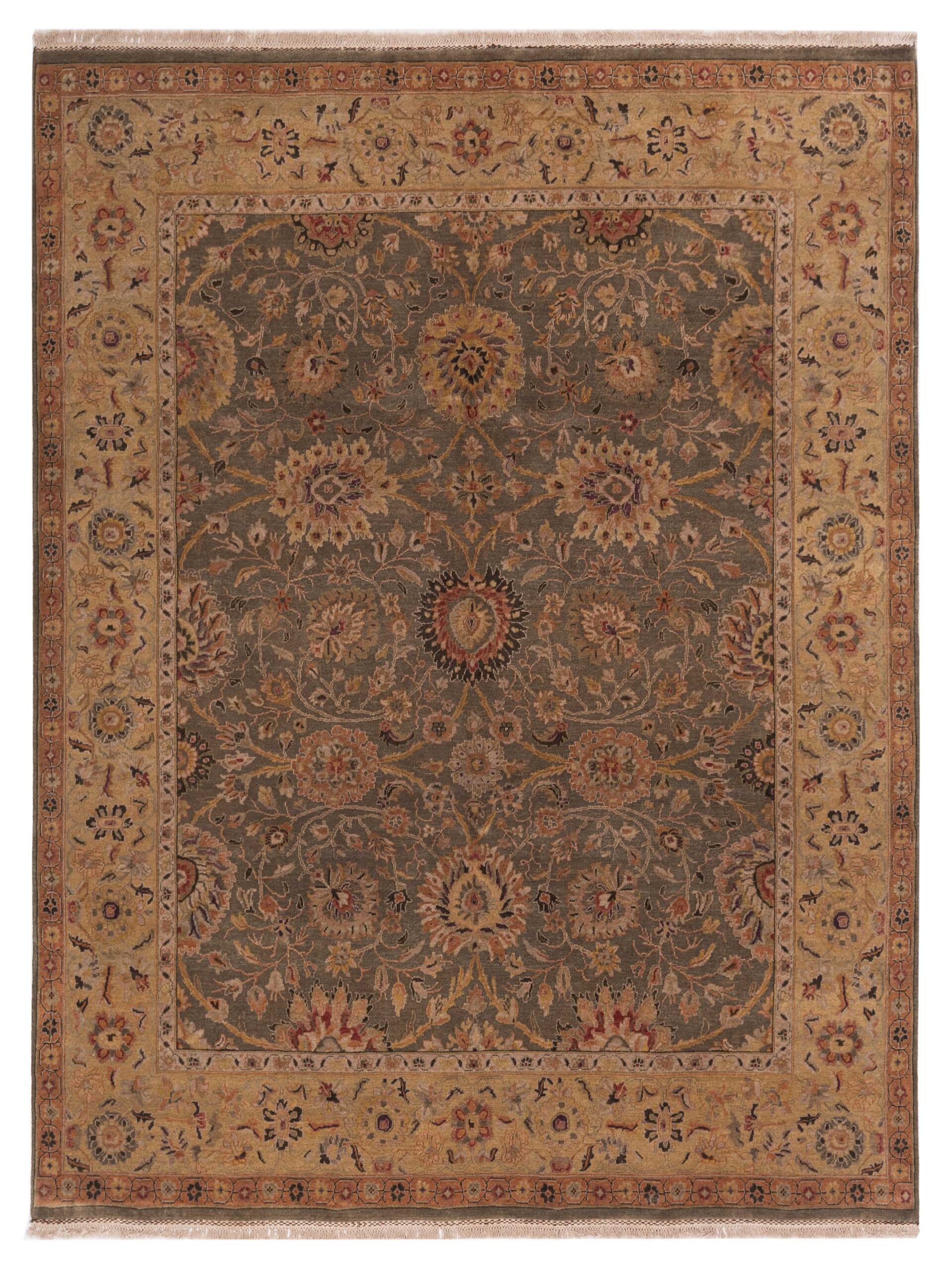 Queen Silver Green Gold 8.2x10.1 Hand Knotted Rug