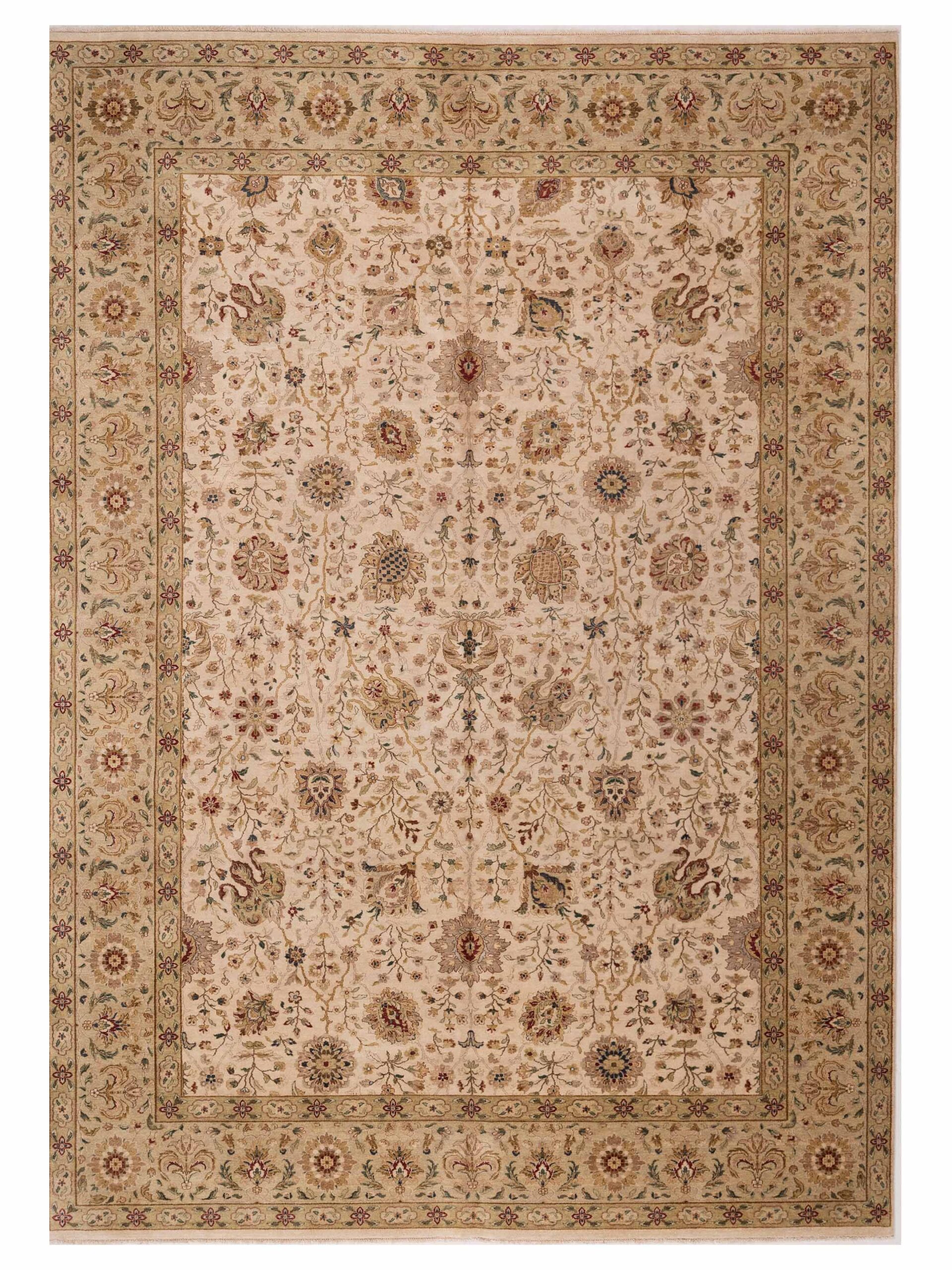 Queen Ivory Green 10.3x13.11 Hand Knotted Rug