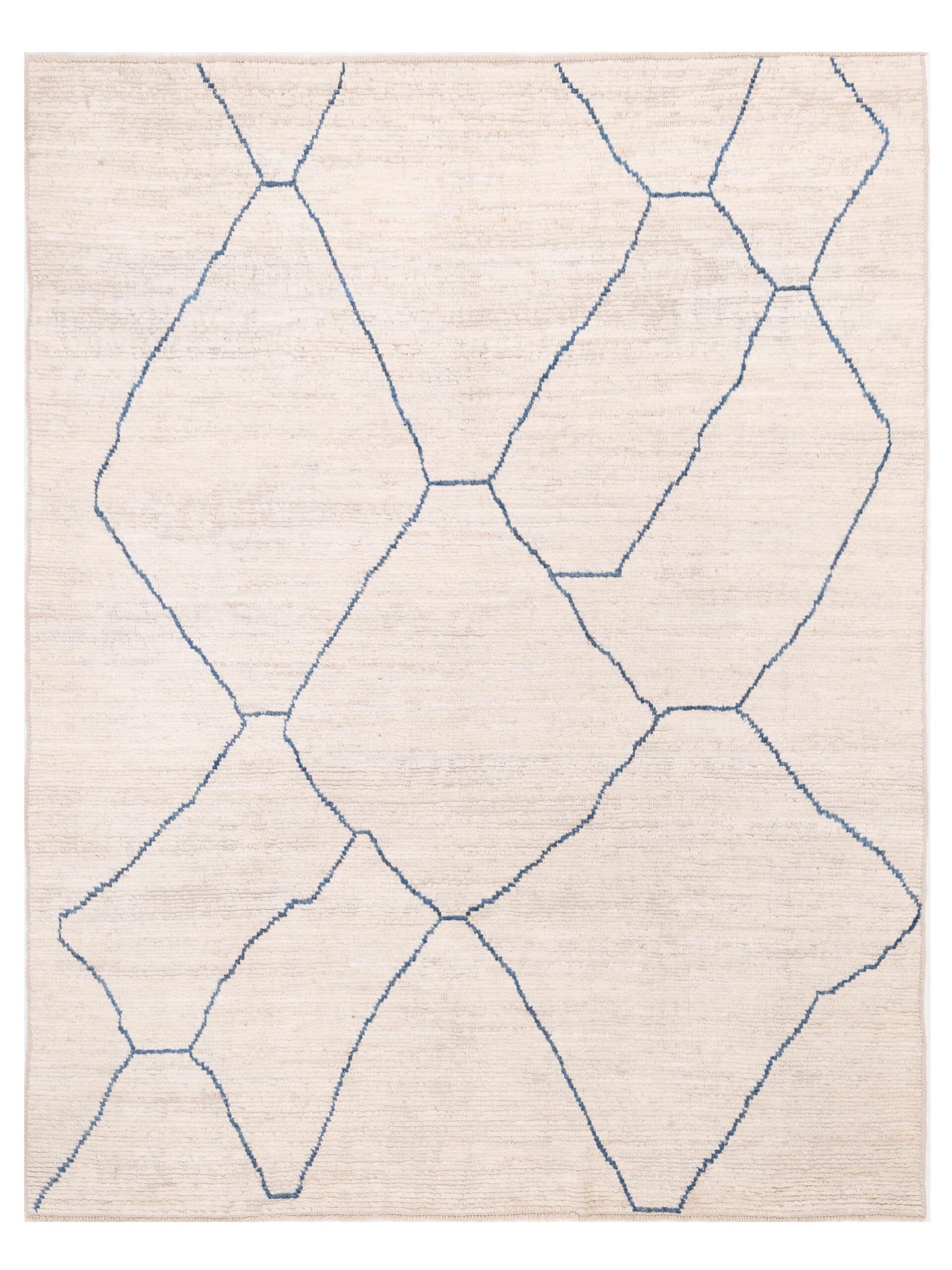 Contemporary Ivory Blue 8x10.6 Hand Knotted Rug