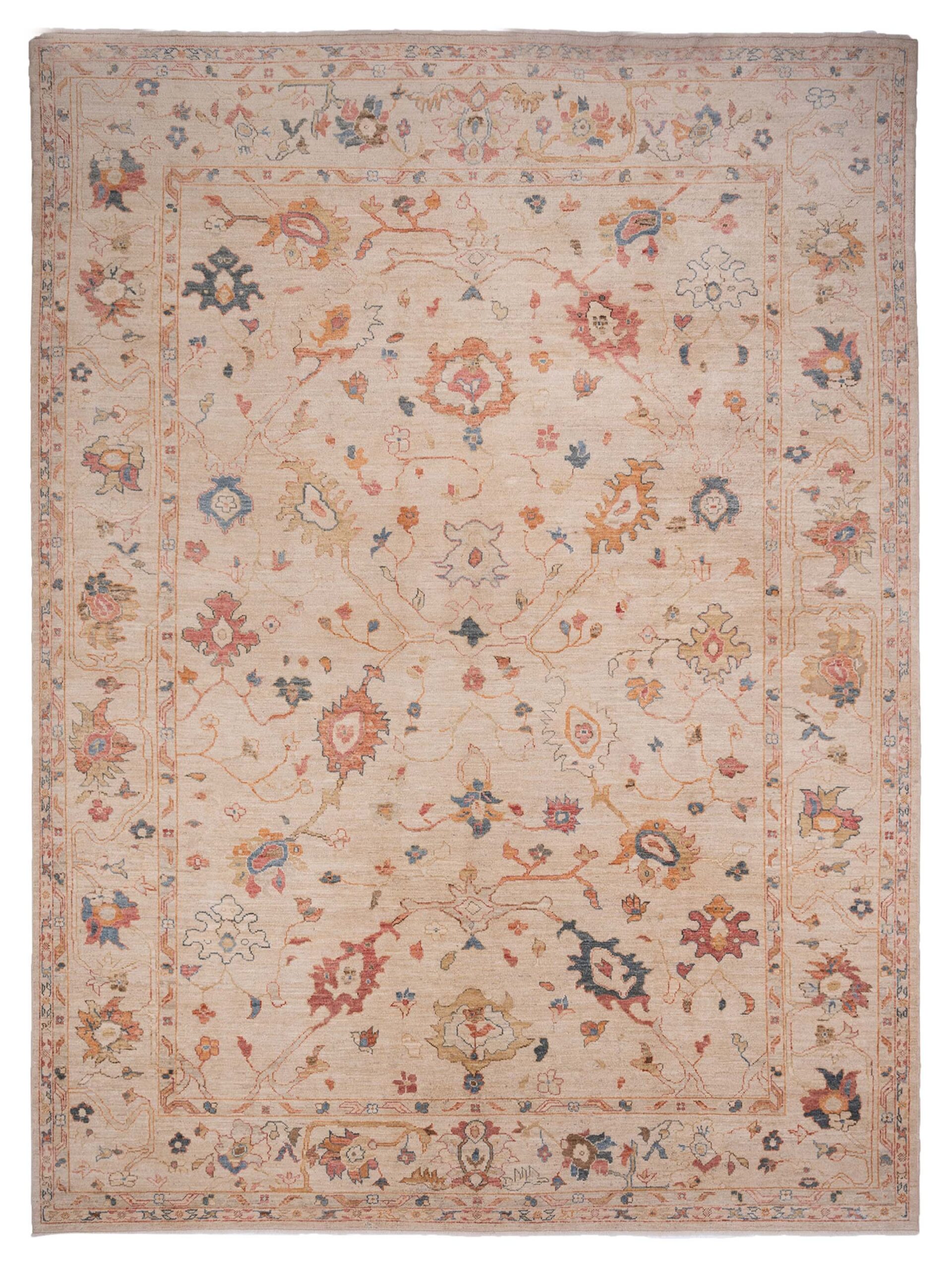 Turkish Oushak Ivory Ivory 12.1x16.5 Hand Knotted Rug