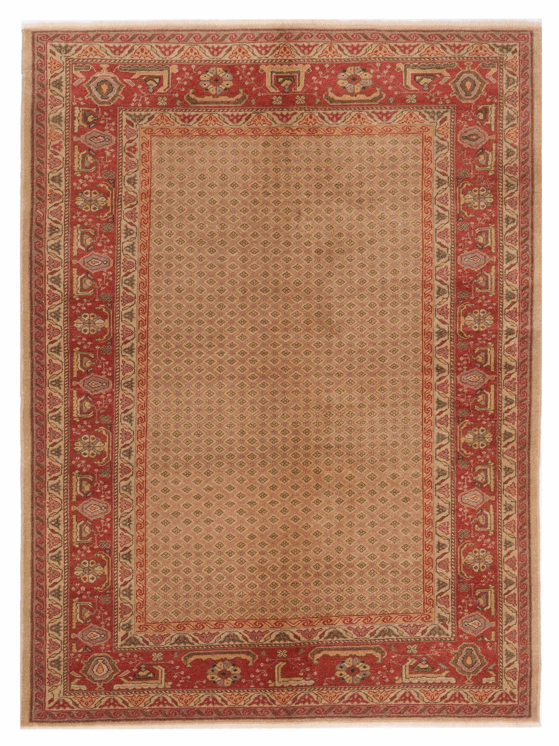 Fine Loom Beige Rust 5.10x7.9 Hand Knotted Rug