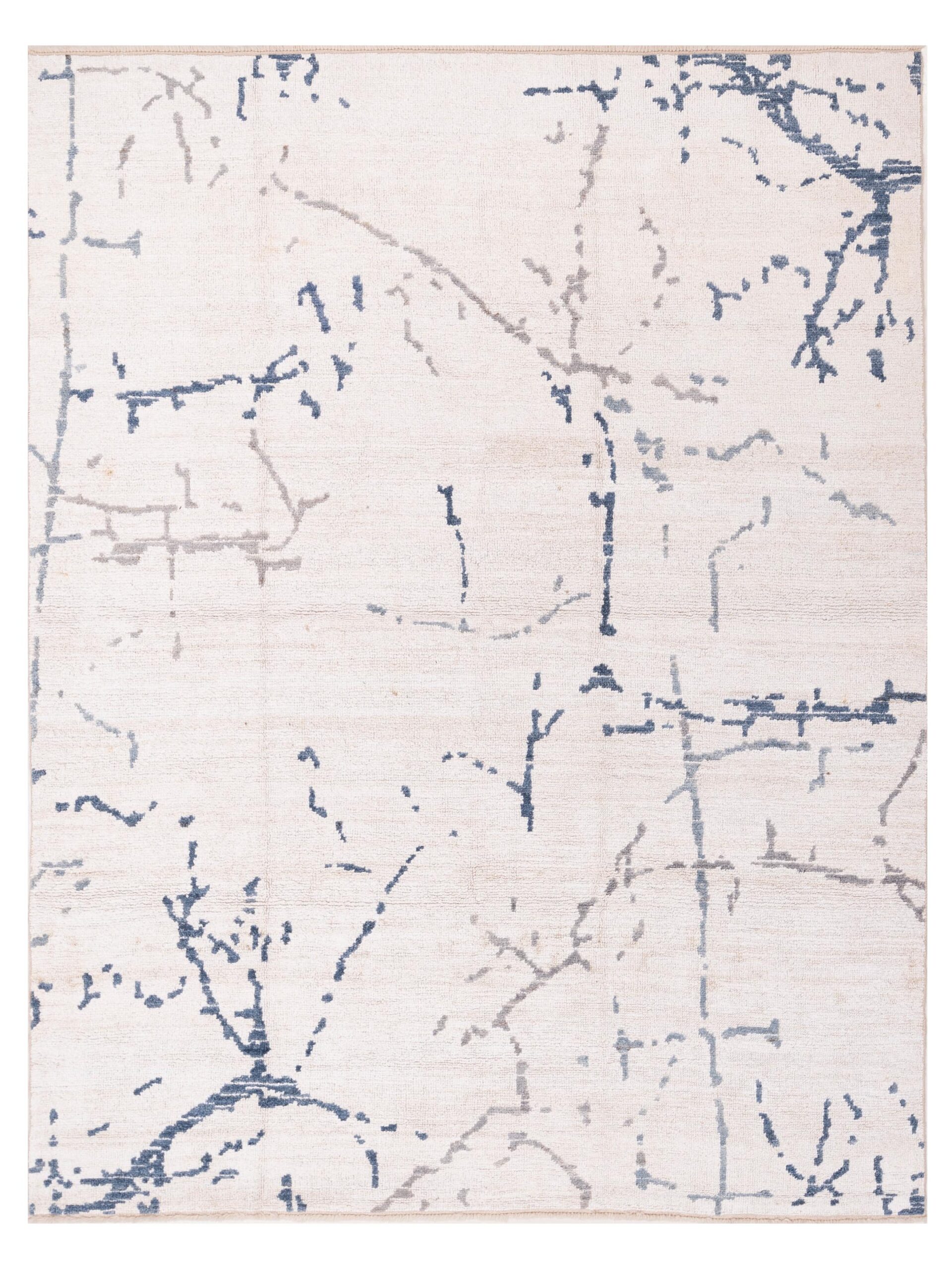 Contemporary Ivory Gray 7.10x10 Hand Knotted Rug