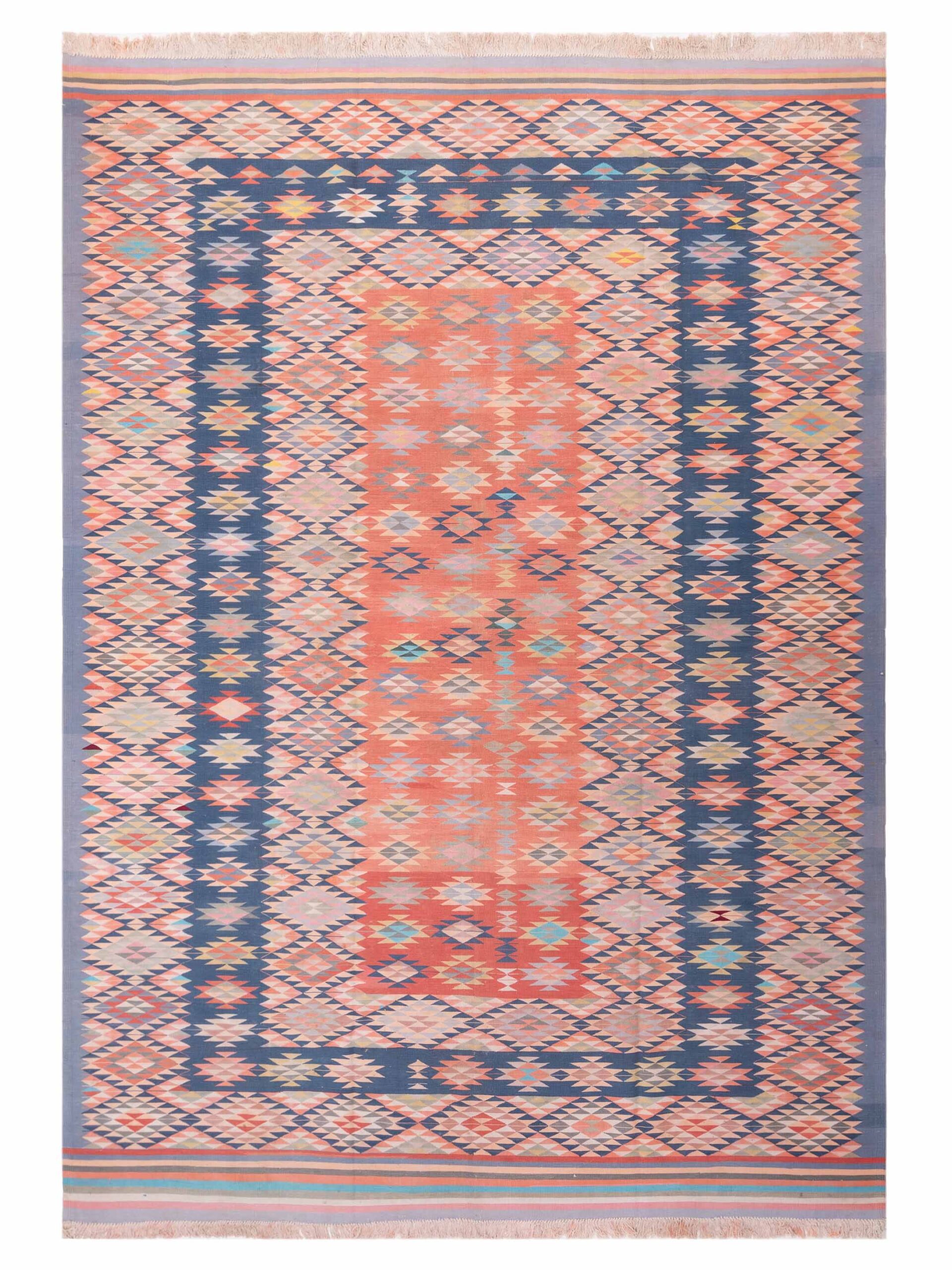 Dhurrie Blue Pink 9.4x13.3 Hand Woven Rug